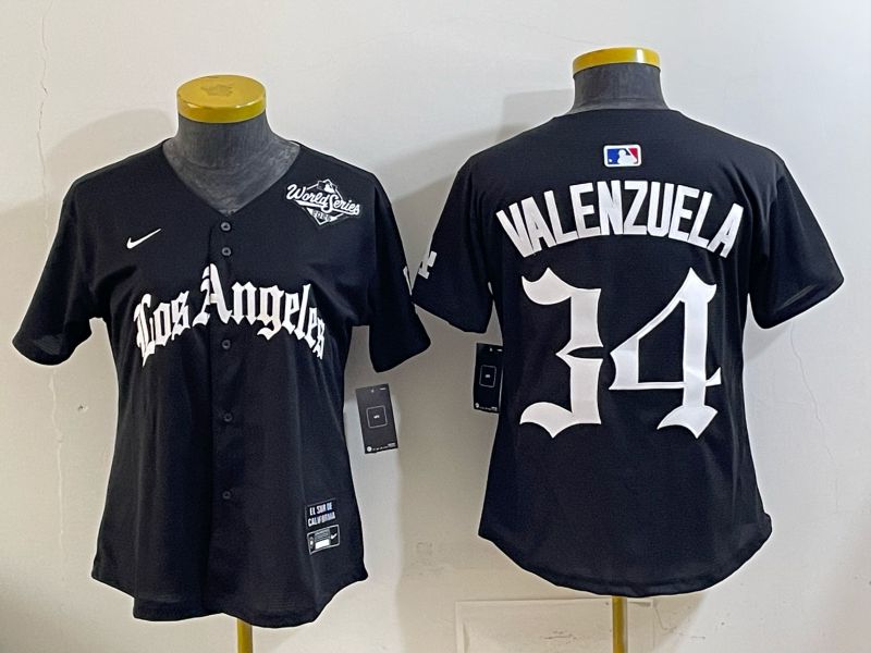 Women Los Angeles Dodgers #34 Valenzuela Black 5th Jointly Name 2026 Nike MLB Jersey style 07->women mlb jersey->Women Jersey